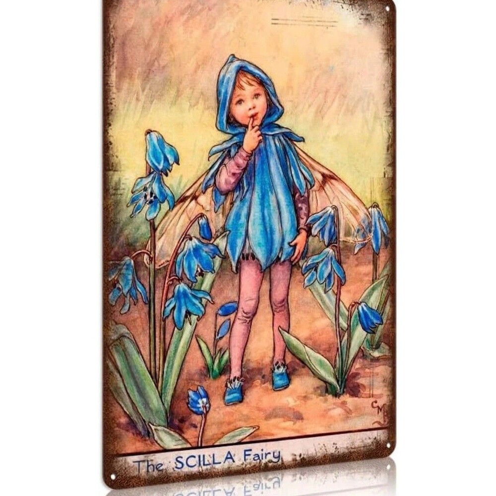 Flower Fairy Wall Decor Vintage Metal Tin Signs Fairy Garden The Scilla Fairy